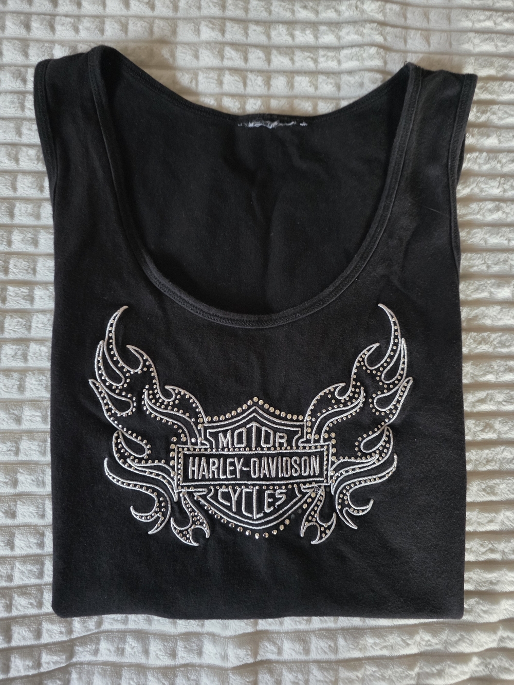 Harley-Davidson Black Tank Top with Silver Studded Winged Logo